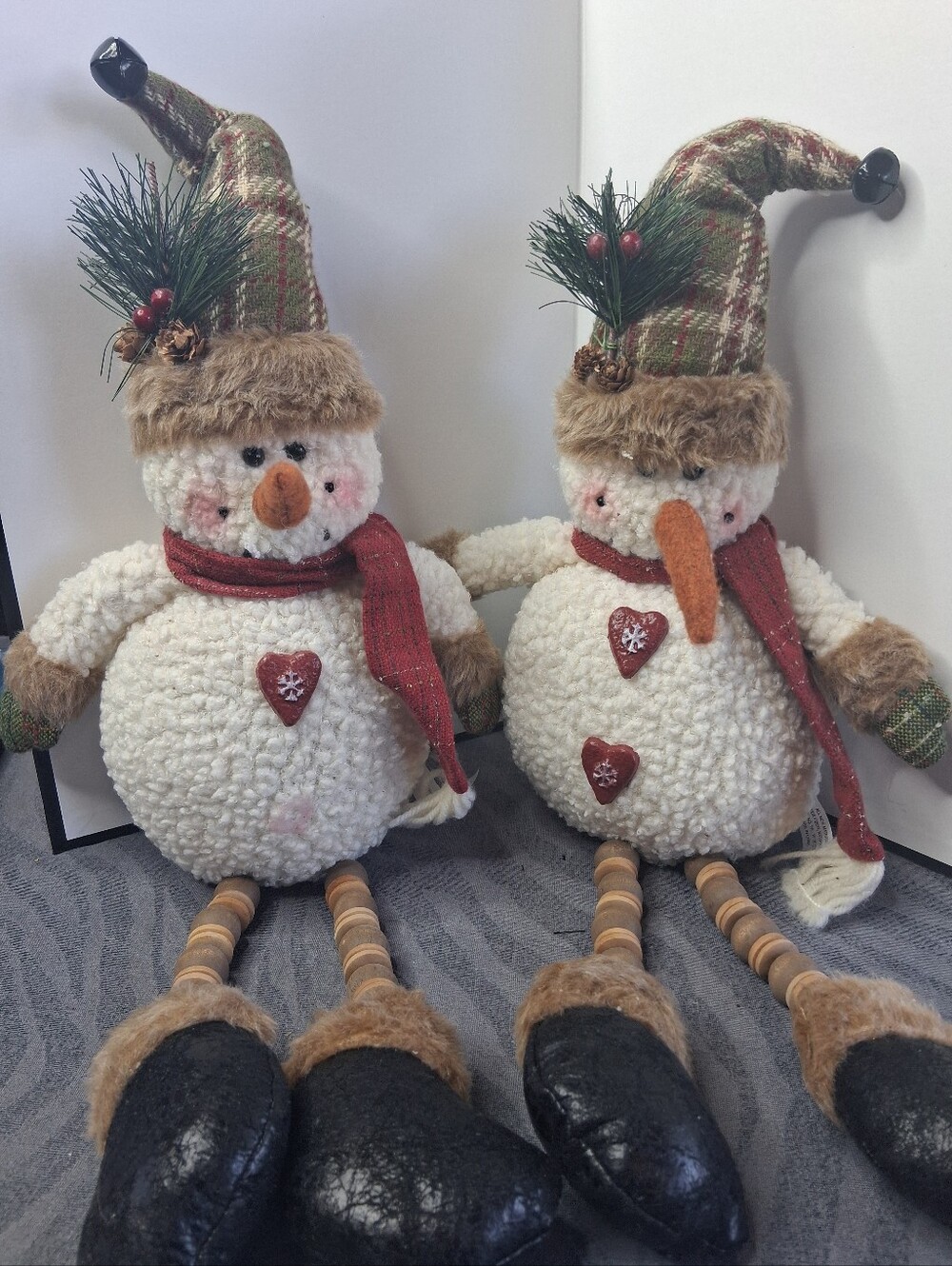 Festive Plush Snowman Pair Holiday Decor - White with Red Accents